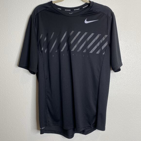 Nike Miler Tee Size Large Men's Short Sleeve Running Top‎ Black 856880 - Picture 1 of 5